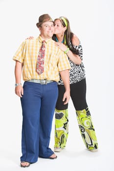 Couple dressed in 1970's clothing