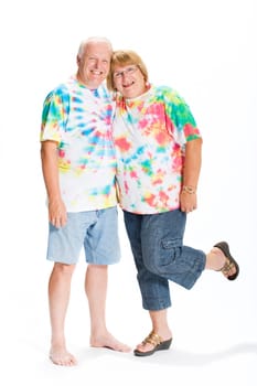 Couple dressed in 1970's clothing