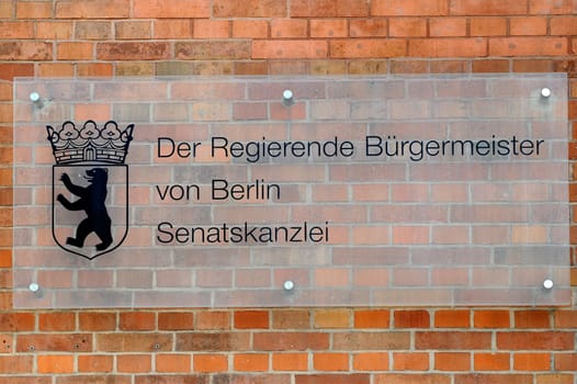 Sign at the Senate Chancellery in Berlin