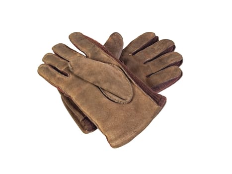Mans glove on a plain white background.