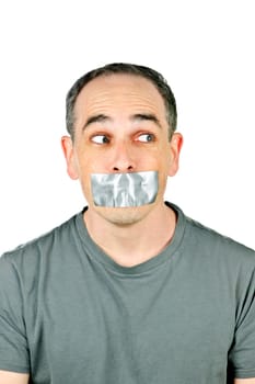 Man with duct tape on mouth