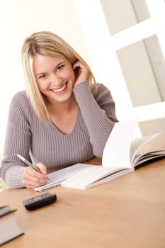 Student series - Blond girl studying home