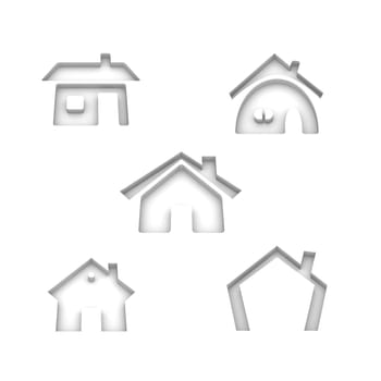 Set of 5 house 3d rendered icon variatio