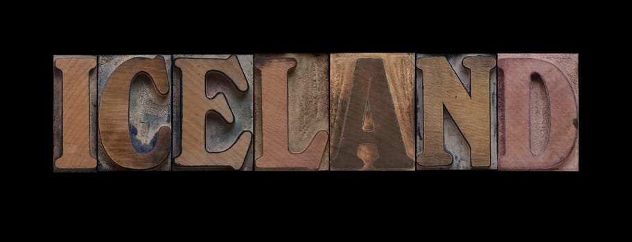 Iceland in old letterpress wood type