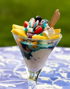 Sundae with Blue Curacao,Fruit