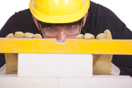 construction worker with level