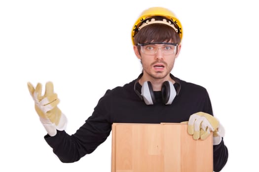 frustrated manual worker with laminate