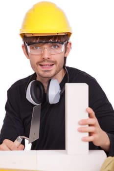 construction worker with brick