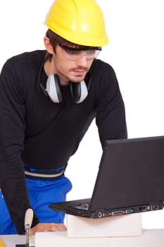 construction worker with laptop