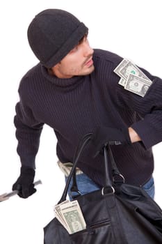 bank robber running with money bag