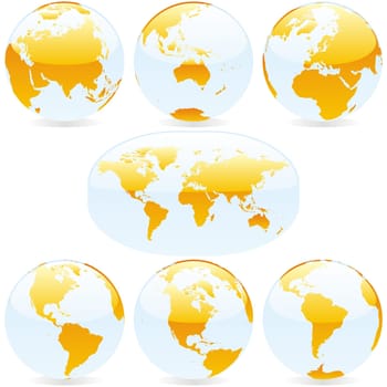 colored world map and globes