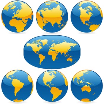 colored world map and globes