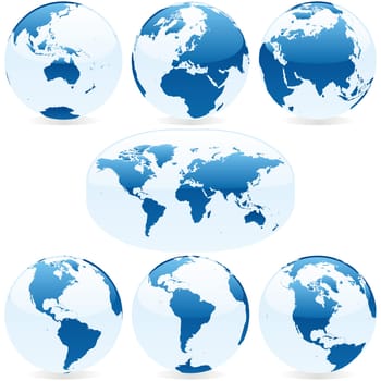 colored world map and globes