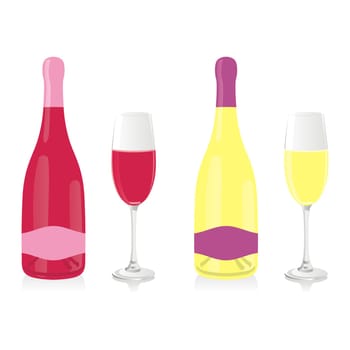isolated wine bottles and glasses