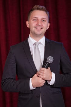 announcer with microphone