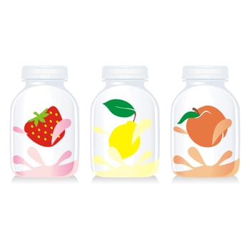 isolated fruit yogurt glass bottles