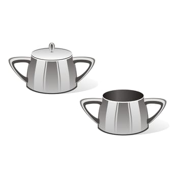 isolated colored sugar bowls set
