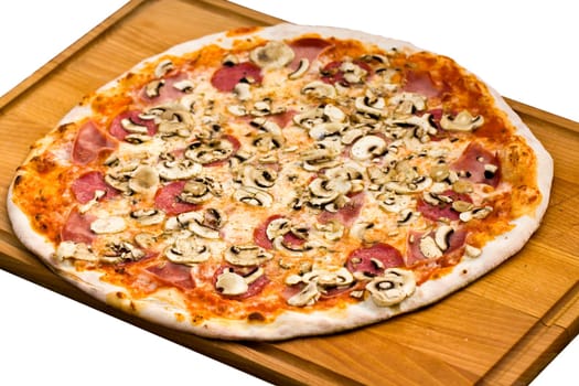 Pizza with mushrooms,ham,olives