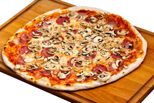 Pizza with mushrooms,ham,olives