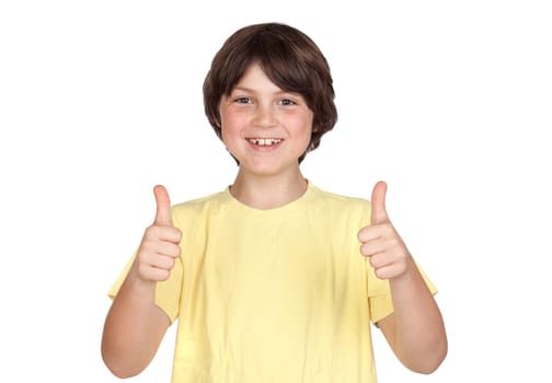 Funny portrait of freckled boy accepting