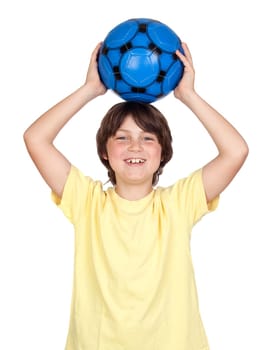Adorable child with a blue soccer ball