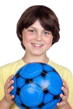 Adorable child with a blue soccer ball