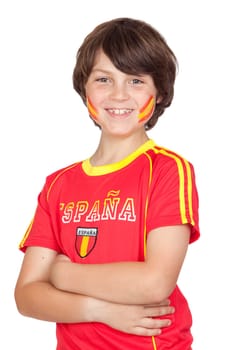 Smiling child fan of the Spanish team