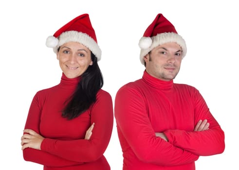 Couple with red clothing in Christmas