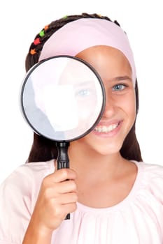 Little girl with a large magnifying glas