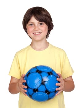 Adorable child with a blue soccer ball