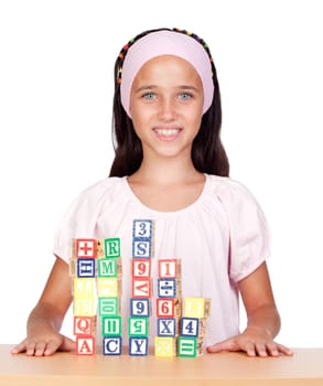 Little girl withwooden blocks stac