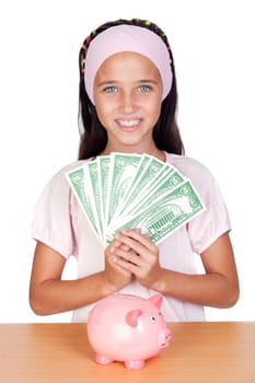 Little girl with dollar bills