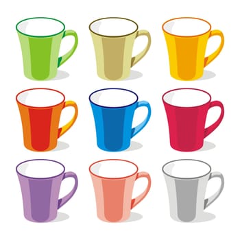 isolated colored mugs