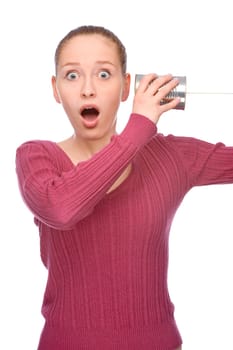 Woman with can phone