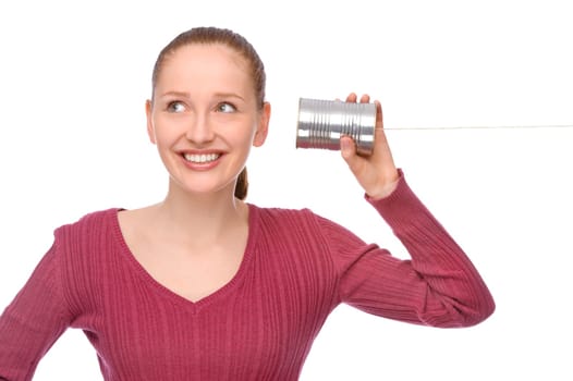 Woman with can phone