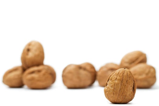 Focus on one walnut in front of others
