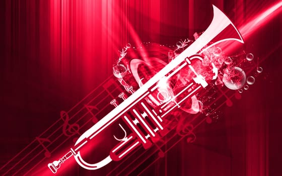 metallic bugle with music notes