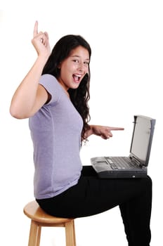 Happy girl with laptop.