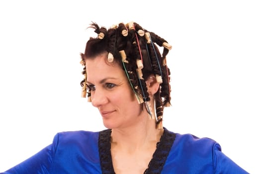 woman in curlers