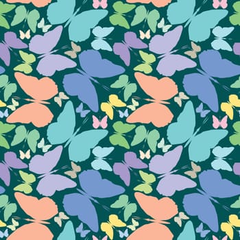 butterflies seamless pattern over blue extended