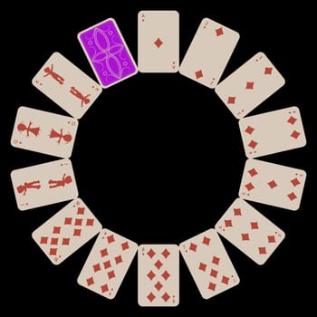 circle shape diams playing cards isolated on black