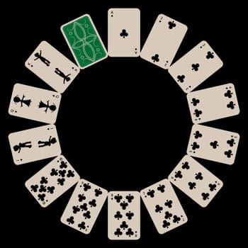 circle shape clubs playing cards isolated on black