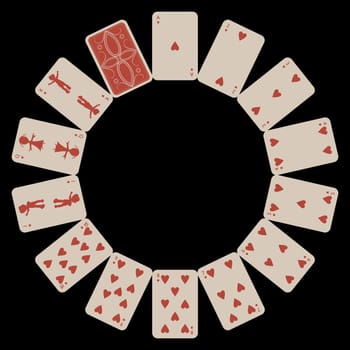 circle shape hearts playing cards isolated on black