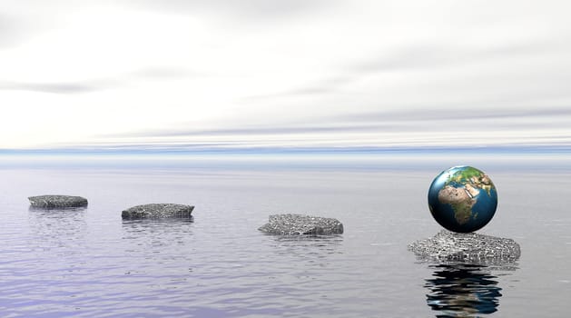 Earth on a stone on water