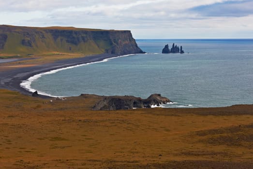 Black sand at Reynisfjara Beach on the South Coast of Iceland,