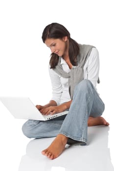 Happy female student with laptop