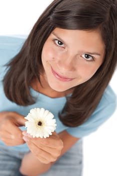 Young happy woman with gerbera daisy