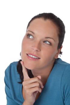 Portrait of woman watching up thinking