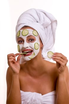 Woman with face mask 140910-6