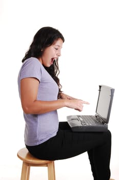 Happy girl with laptop.